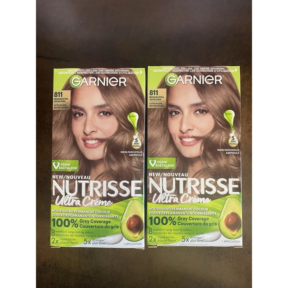 2x GARNIER NUTRISSE Ultra Nourishing Hair MEDIUM EXTRA ASH BLONDE #811 - NEW